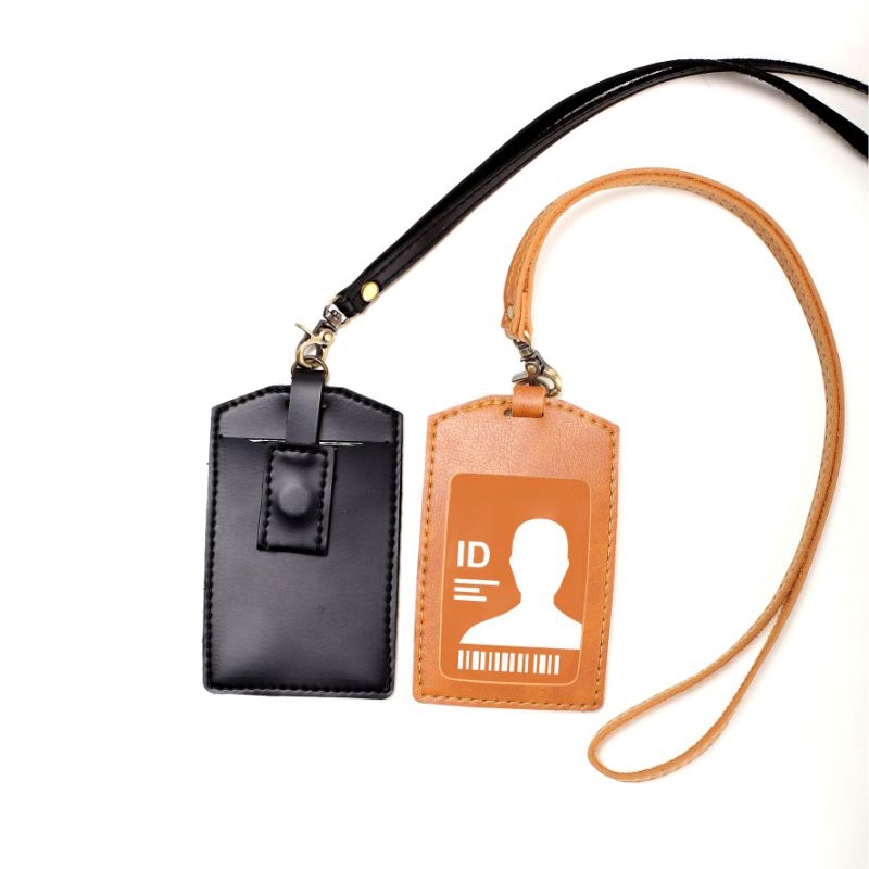 Jual NAME TAG ID CARD HOLDER KULIT SOUVENIR HOLDER KANTOR PATUK MULTI