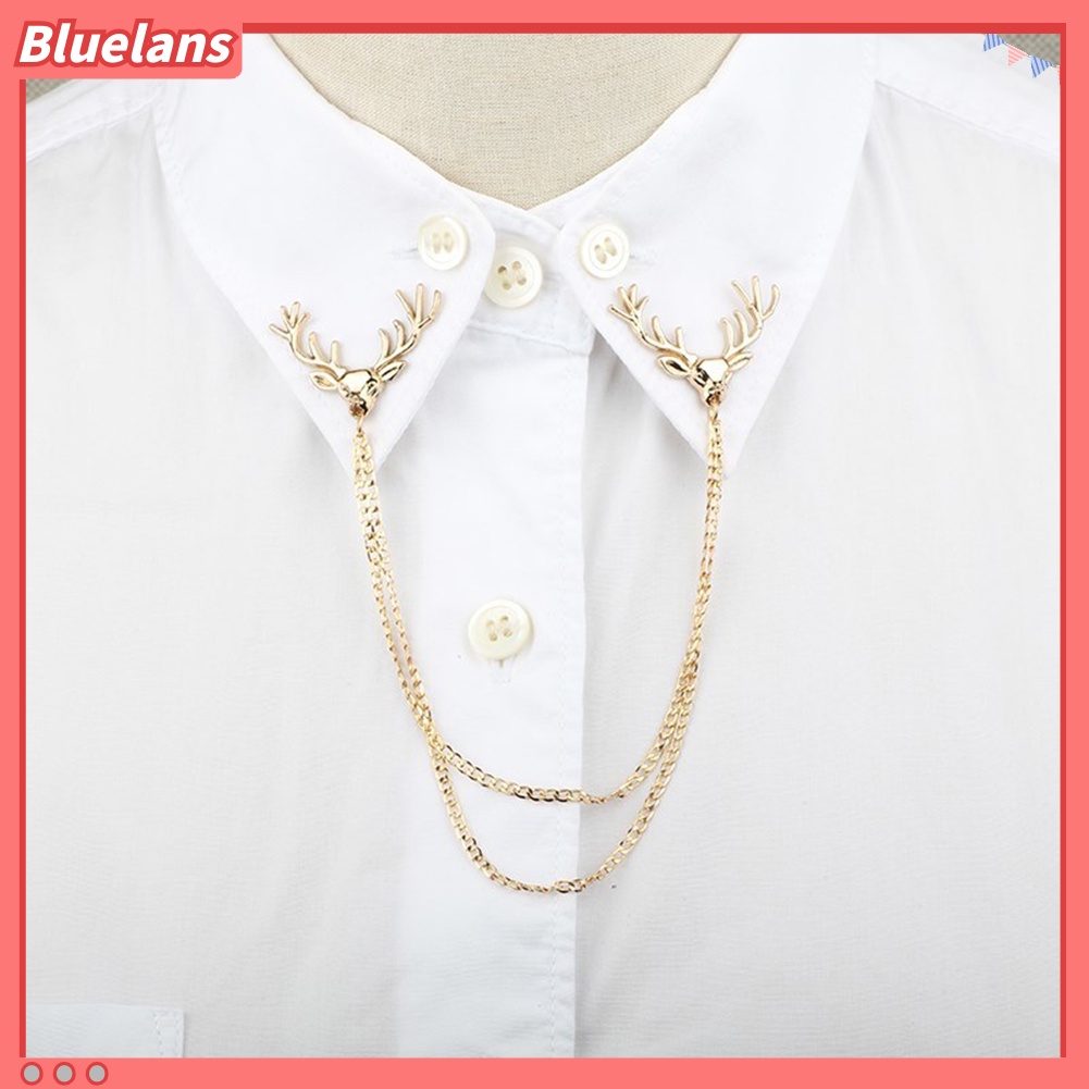 Bluelans Fashion Men Women Shirt Suit Collar Deer Head Brooch Pin with Long Chain Gift