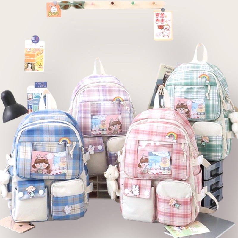 Alexa Bag Import [1 Set Isi 4] Tas Ransel Wanita Korea Backpack Sekolah Perempuan Stylish - 29A