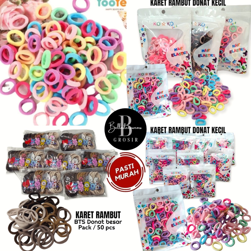 BELLA - KARET IKAT RAMBUT DONUT DONAT KECIL BESAR BTS - HARGA PER PACK