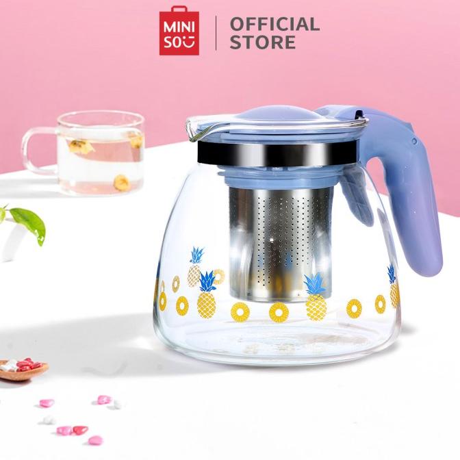 TERLARIS MINISO Teko Kaca 900ml Tahan Panas Kaca Pot Teh Dengan Saringan Teapot /PERALATAN MASAK SET