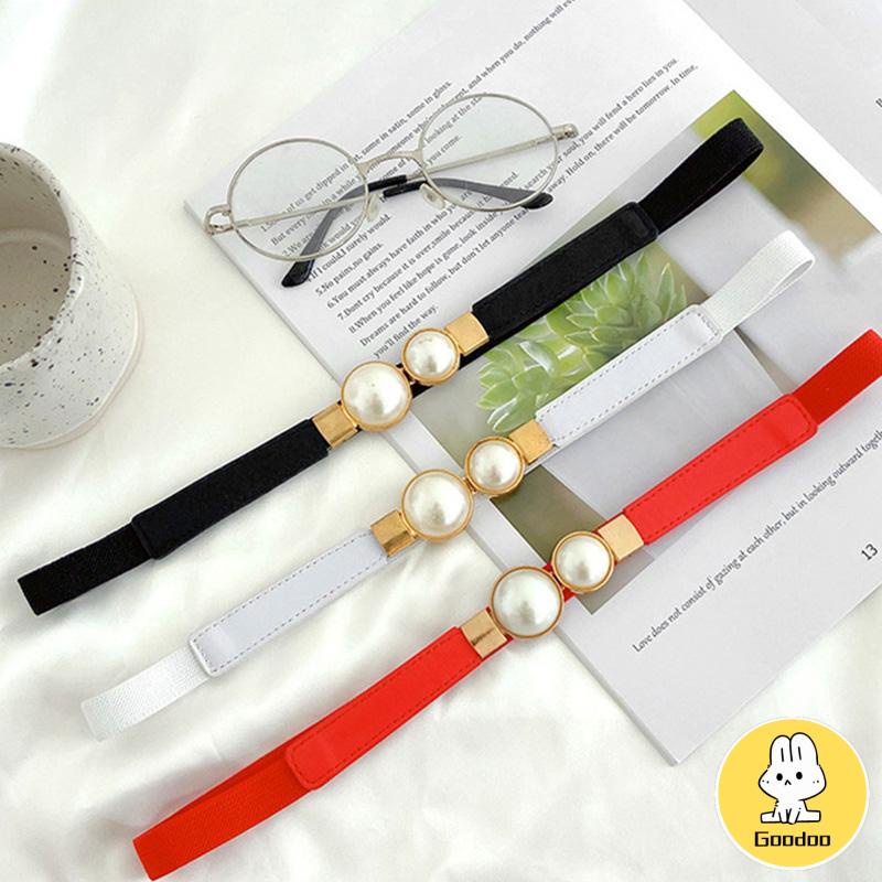 Temperamen Retro Pearl Sepasang Ladies Thin Belt Dresses Loose Elastic Belt Terhubung Segel Pinggang Sempit Sodoo -Doo