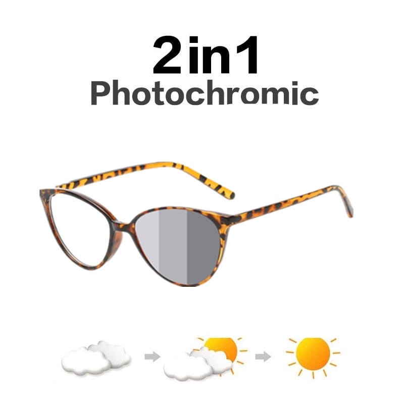 Mata Kucing Kacamata Bluelight Model Terbaru Fashion Korea Wanita Desain-LEOPARD PHOTOCHROMIC