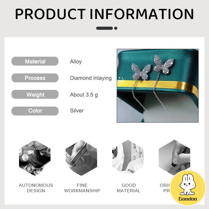 Anting Kupu-kupu Yang Dibor Penuh Rumbai Panjang Garis Telinga Mewah Bermutu Tinggi Wanita -Doo