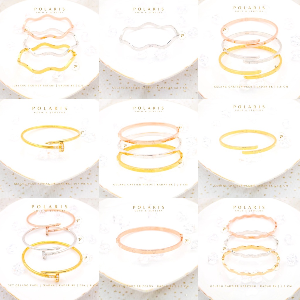 Gelang Bangle CTR Perhiasan Emas Kuning, Rosegold, Putih Kadar Emas Muda 375/8K GK11A