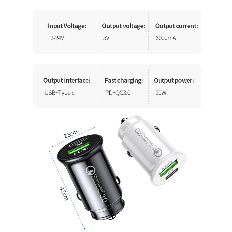 Soket Charger Mobil Dual USB Tipe C PD Fast Charging Untuk Android#Adapter Power Charger Mobil Untuk ios