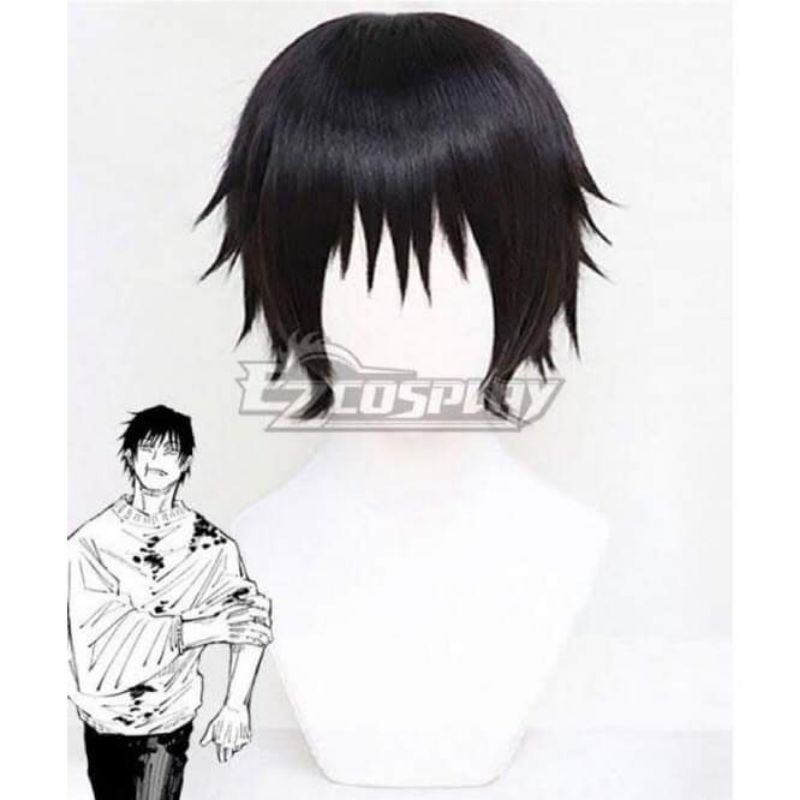 Toji Fushiguro wig cosplay jujutsu kaisen wig cosplay hitam black wig cowok korea