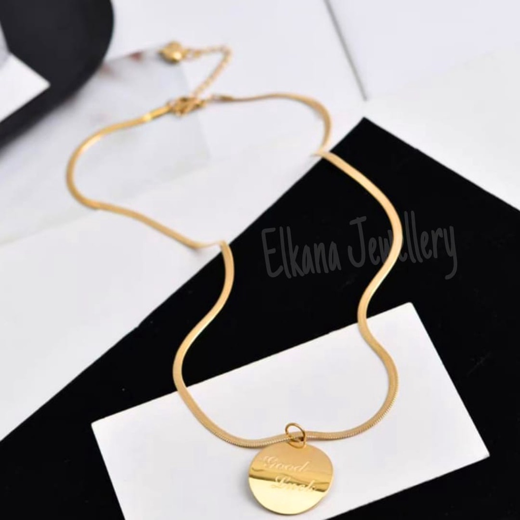 KALUNG TITANIUM COIN OVAL Perhiasan super berkelas korea anti karat dan anti luntur