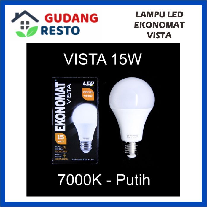 15W LAMPU EKONOMAT VISTA BOHLAM LED 15 W WATT 1350LM PUTIH 7000K BULB BOLA LAMPU TERANG MURAH