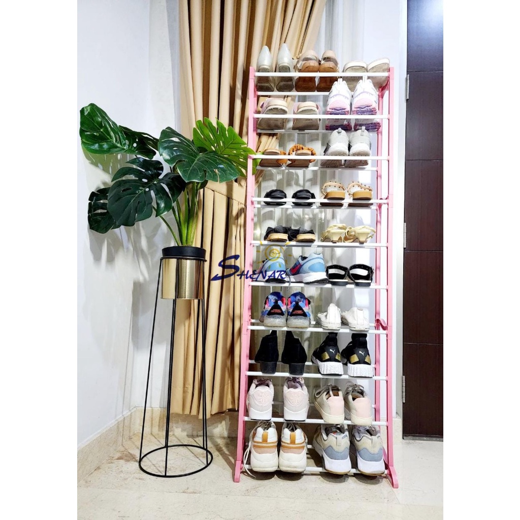 AMAZING SHOE RACK 2 IN 1 RAK SEPATU 10 TINGKAT RAK HIJAB RAK SERBAGUNA BONGKAR PASANG TANPA COVER/PENUTUP PINK/BLUE/GREEN