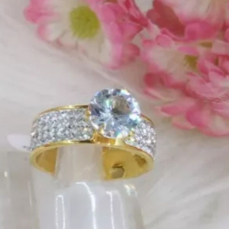 cincin full permata titanium diamond zircon perhiasan wanita