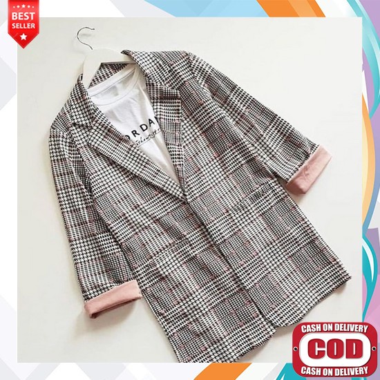 ⭐⭐⭐⭐⭐ Blazer Korea Long Coat Wanita Korean Style Import ( Abu Tua) Cod - Tomini Blazer Zara Square P