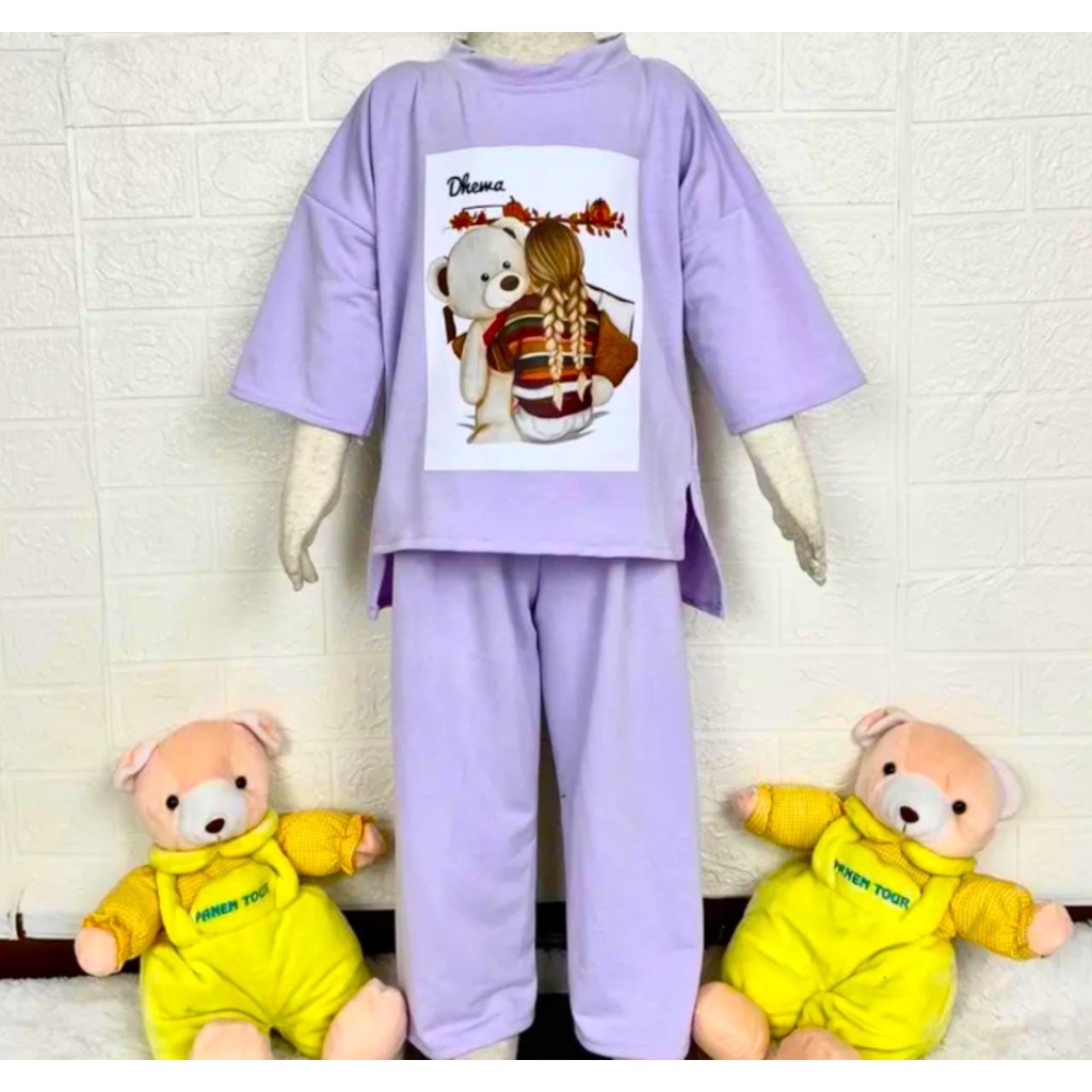 Baju anak perempuan bahan babyterry usia 3 sampai 12 tahun// baju slebew oversize//baju anak perempuan selebew/// setelan anak perempuan