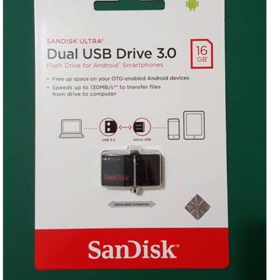 COD✔️Sandisk FlashDisk OTG 16GB 130MB/s USB 3.0 OriginaL|SQ9