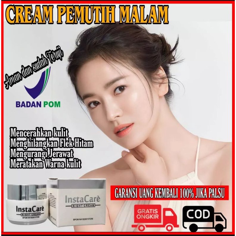 Cream malam Instacare Bpom Ori pemutih wajah glowing penghilang flek hitam mencerahkan melembabkan k