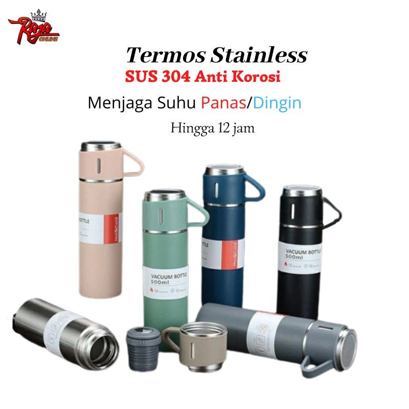 VB3 - Botol Minum Termos 500ml Vacuum Cup Stainless Steal FREE 3 Cangkir