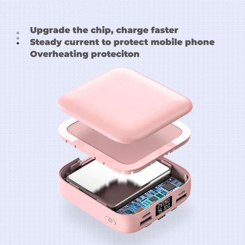 Power Bank 20000mAh Fast Charging with 3 Kabel Data Real Capacity Mini Dual USB Portable Make-up Mirror