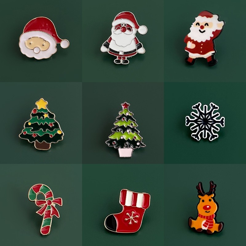 Bros Pin Desain Kartun Santa Claus Natal Bahan Metal Gaya Jepang Untuk Wanita