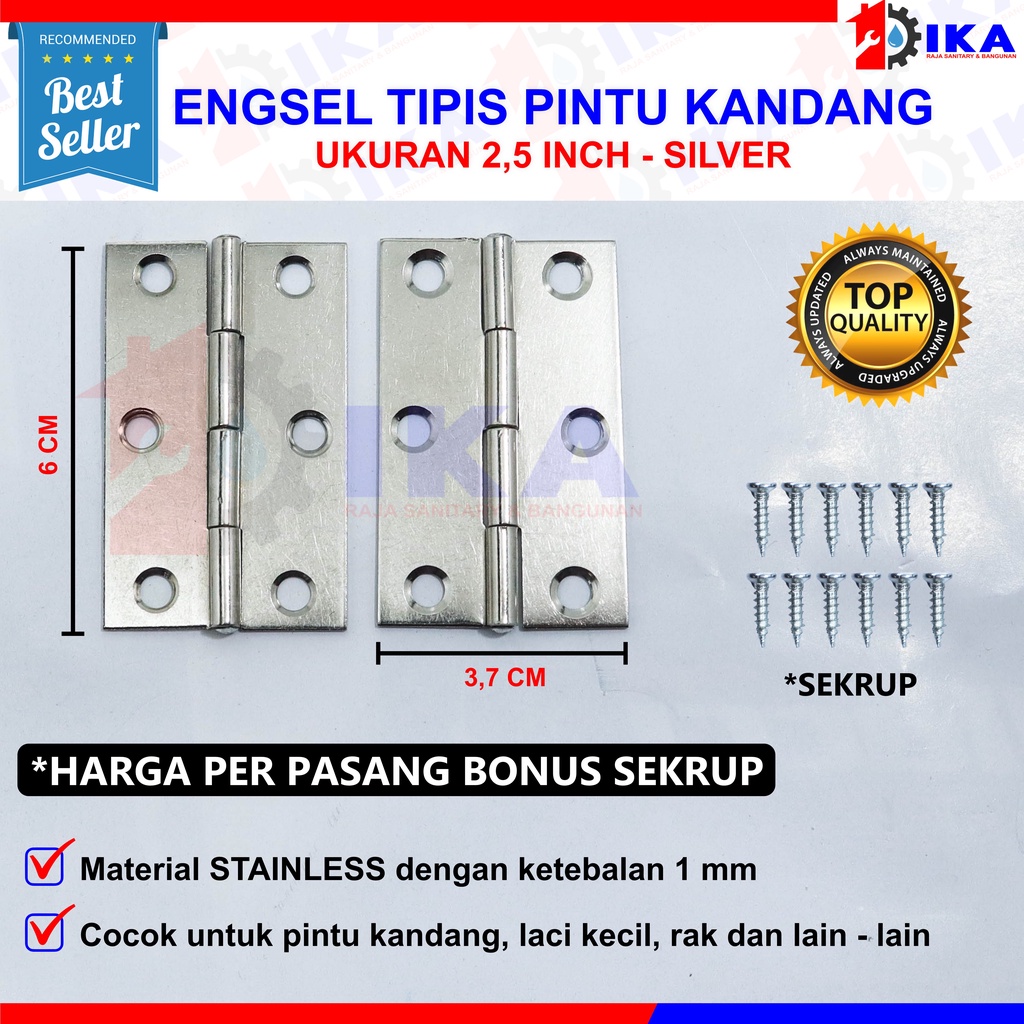 engsel stainles tahan karat 2 inch 2,5&quot; inch 3 inch tebal 0,9 mm engsel laci engsel kandang n lemari / Engsel plat tipis Gp (kuning) SN (Silver) gold plate 2 inch 2,5inch 3inch - ENGSEL KANDANG KOTAK LEMARI PETI
