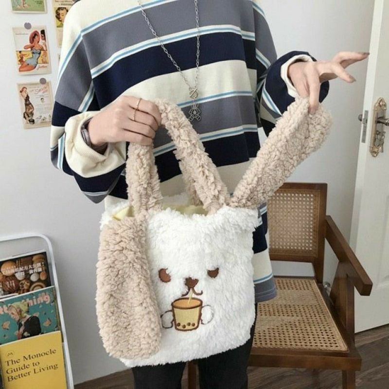 RC Tote Bag Wanita Piyopiyo | Bahan Bulu import dari korea | Murah Bisa COD