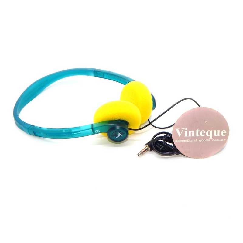 Headphone Walkman Vintage Antik Frame Biru Busa Kuning Rare