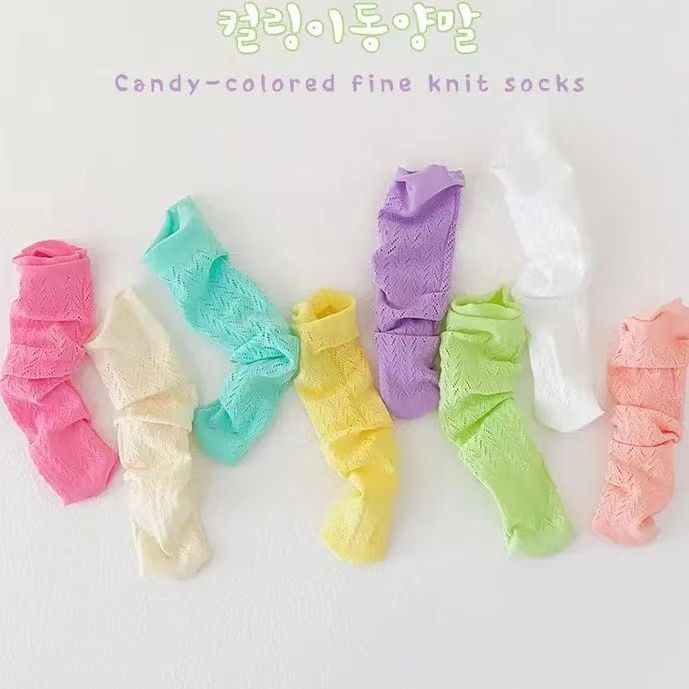 [Princess Kesli]Kaus Kaki Anak Perempuan Tabung Tengah / Kaos Kaki Anak Perempuan Warna Solid Mesh Bernapas Betis