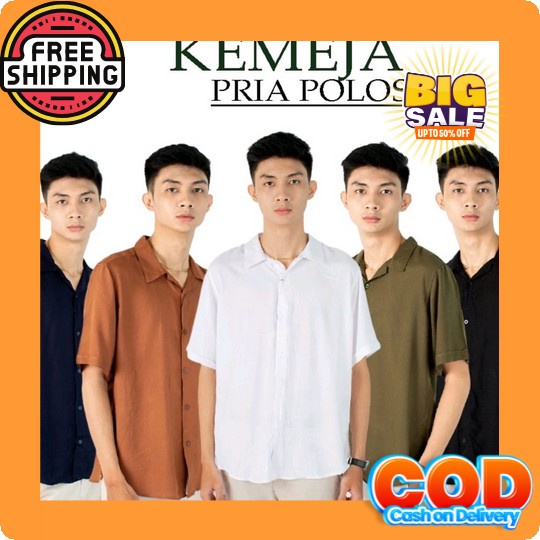 Kemeja Hitam Polos Pria Lengan Panjang Original Cotton Pique Oversize Model Slim Fit Kaos Polos Cowo