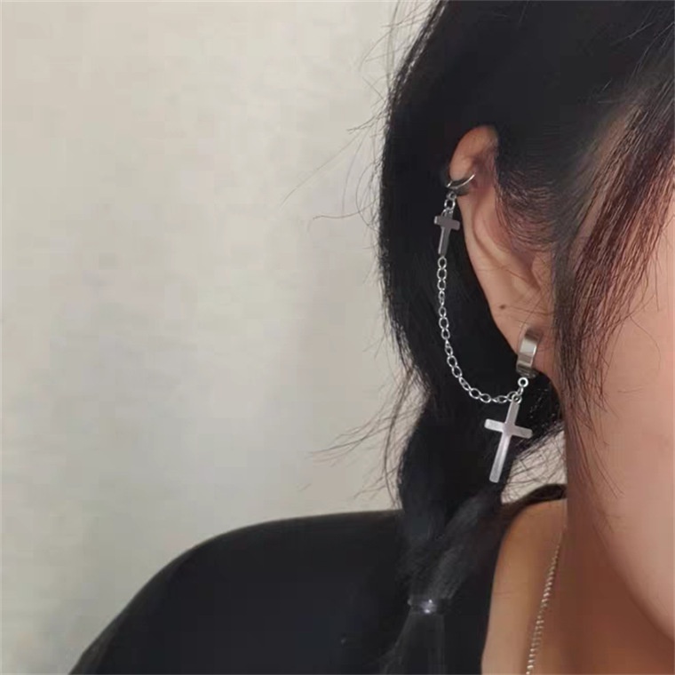 1 Pc Anting Stud Panjang Menjuntai Liontin Salib Gaya Vintage Gothic Untuk Aksesoris Perhiasan Wanita