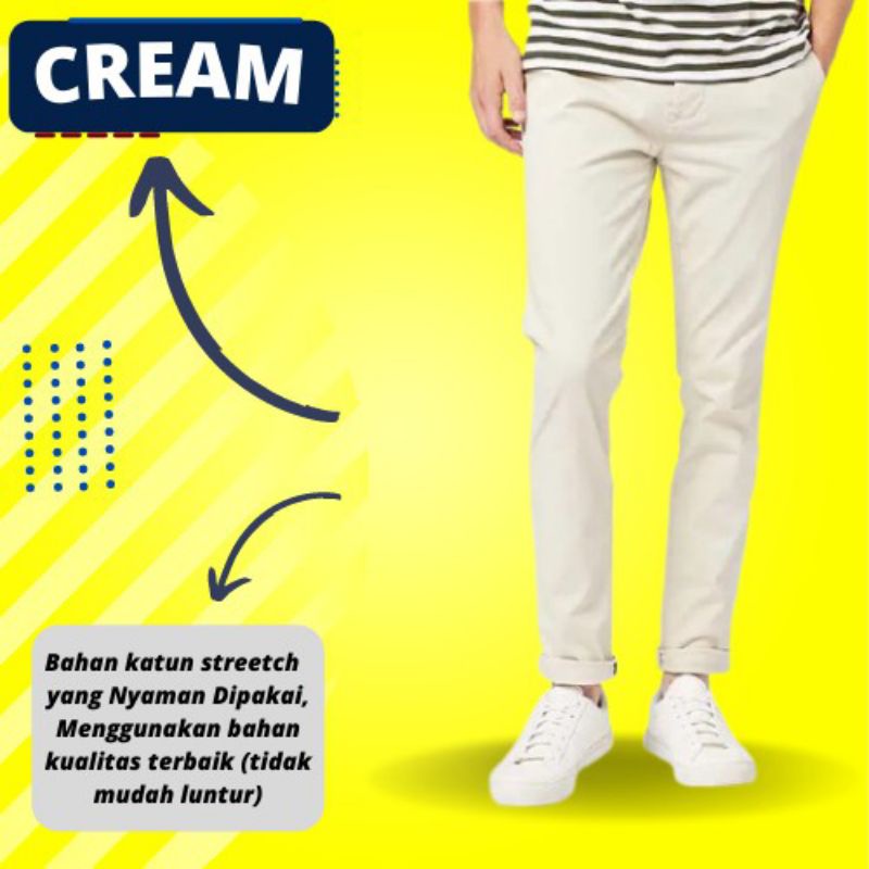 Celana Pria SLIMFIT Panjang Chino KERJA HARIAN HITAM MOCCA ABU CREAM SIZE 27-32 KARET PINGGANG celana panjang katun Chino pria panjang distro celana pria karet pinggang model terbaru premium  celana panjang pria kasual