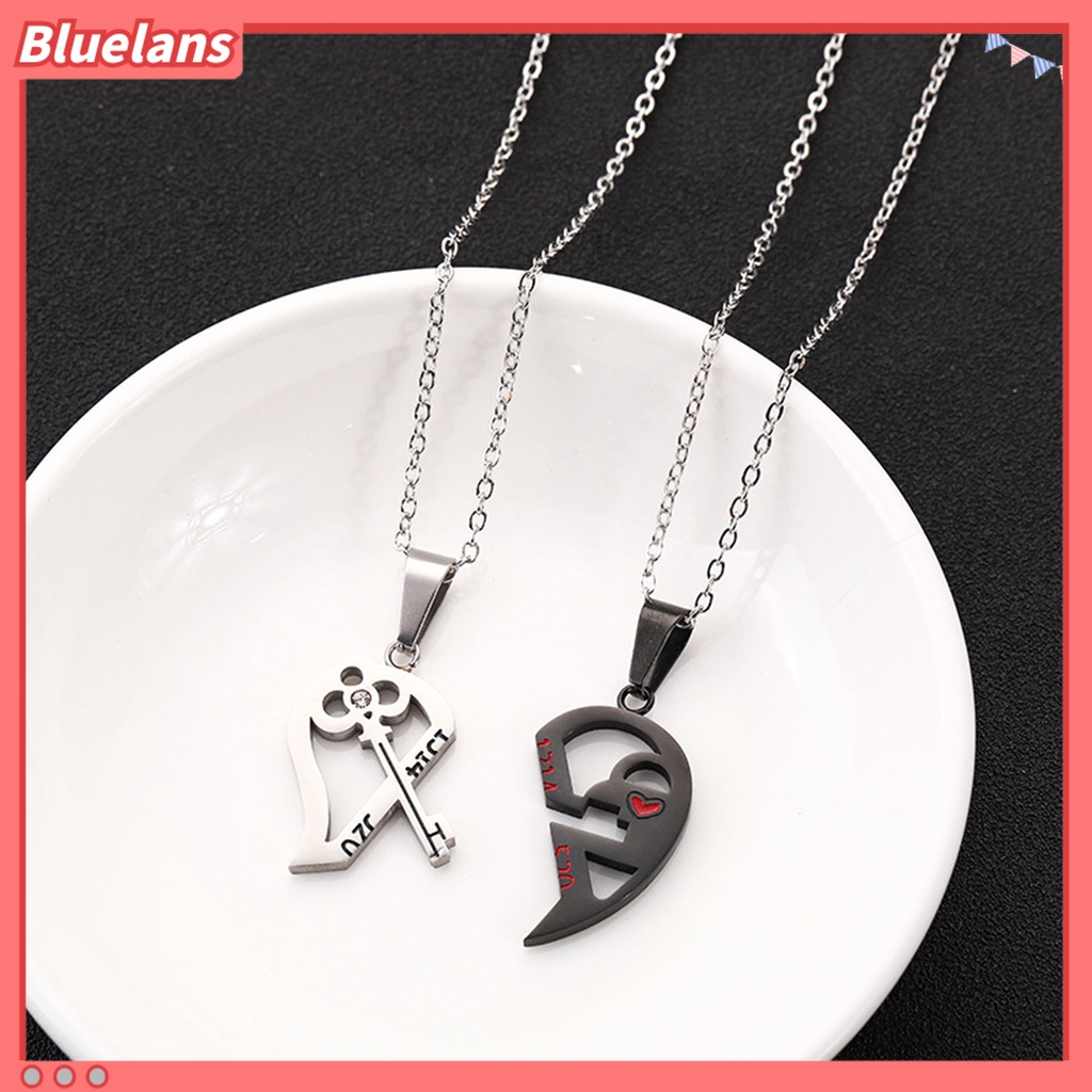 Bluelans 2Pcs Kalung Rantai Pasangan / Pria / Wanita Liontin Gembok Hati 1314 520 Untuk Hadiah Valentine