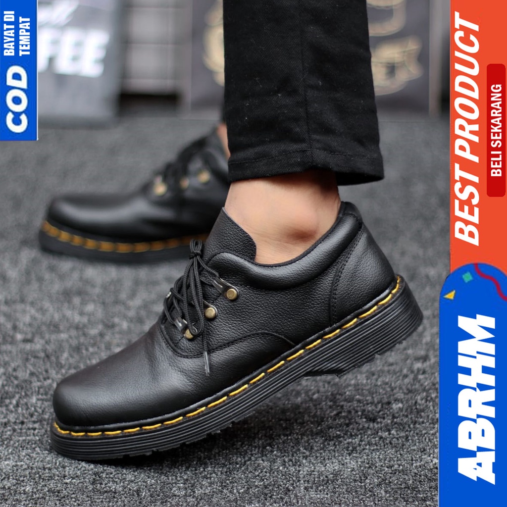 Sepatu Formal Docmart Pantofel Loafres Kulit Asli Kerja Hitam Abrhm Vidoc