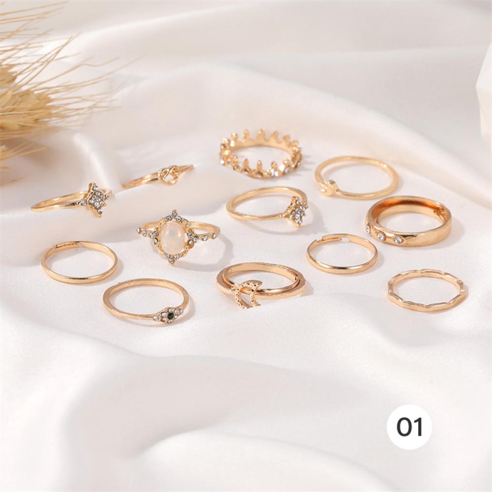 Timekey Set Cincin Alloy Tumpuk Gaya Retro Untuk Wanita J3Q7