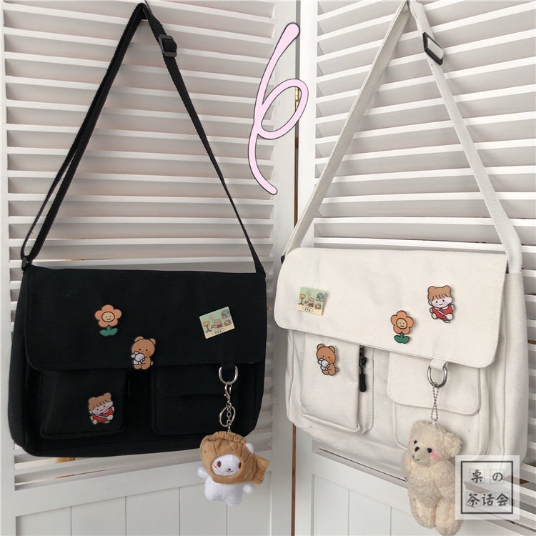 ◎Harajuku Jepang Lucu Vintage Gadis Messenger Tas Ulzzang Versi Korea Ins Mahasiswa Tas Kanvas Wanita Messenger Bag