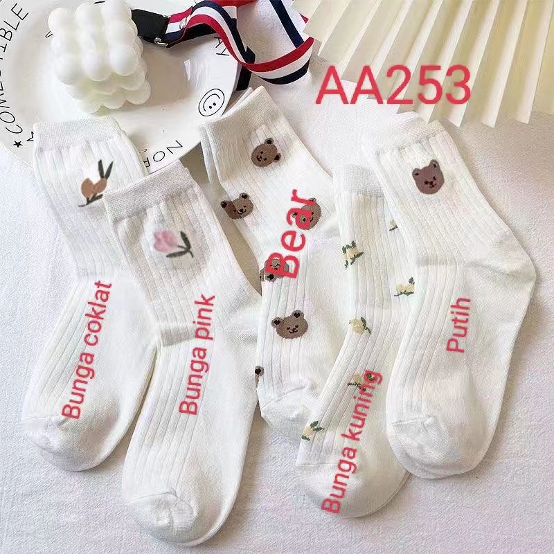 [COD] KAOS KAKI ANJING MOTIF BERUANG BUNGA LUCU CUTE IMPORT ALA KOREA KAOS KAKI FASHION WANITA KATUN LEMBUT