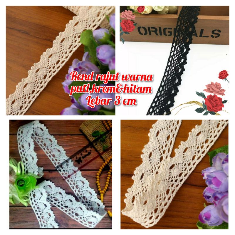 per rol 15 yard,renda rajut warna krem lebar 3cm