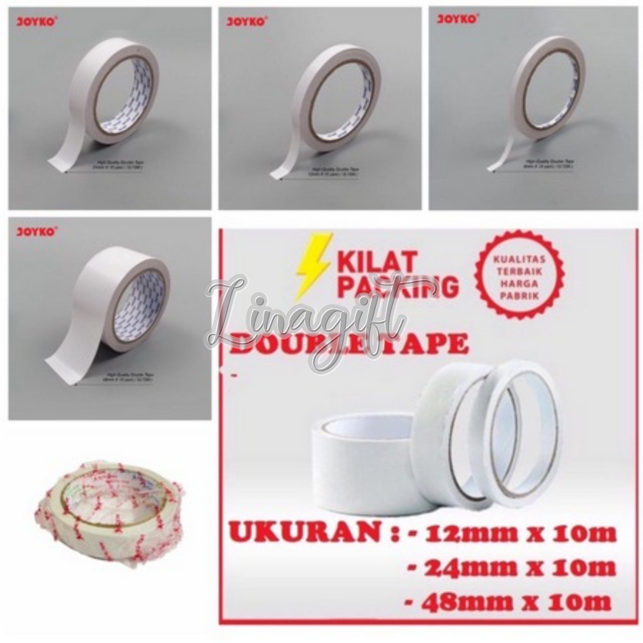 ( Rol 15 Yard ) JOYKO - DOUBLE SIDED TAPE PEREKAT 2 SISI / LEM / ISOLASI 1/4 IN 1/2 IN 1 IN 2 INCH / 0.25CM 0.6CM 1.2CM 3CM 4CM 5CM - 6MM 12MM 24MM 36MM 48MM