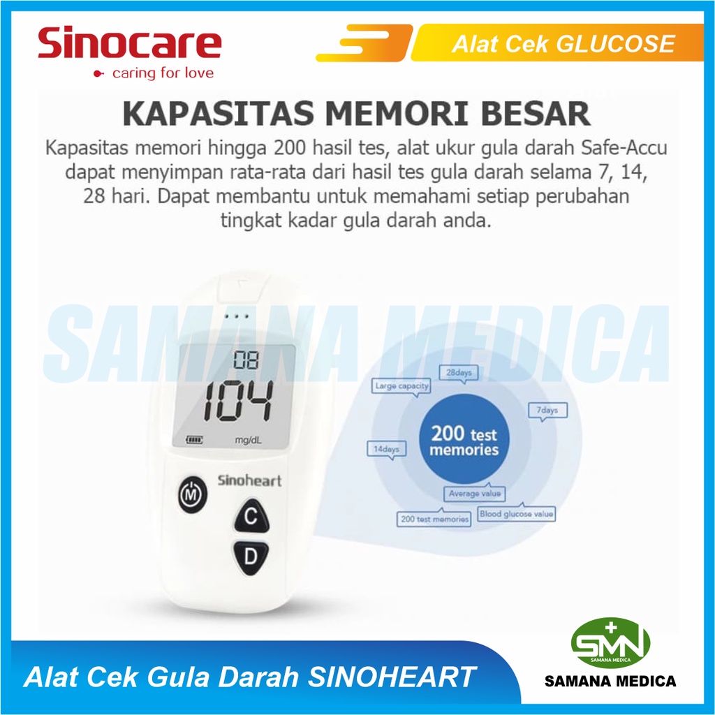 ALAT Tes Gula Darah SINOHEART Safe Accu Sinocare (1 Alat test Glukosa, Lancing Pen, 1 dompet cantik dan bettery) Alat Promo Murah