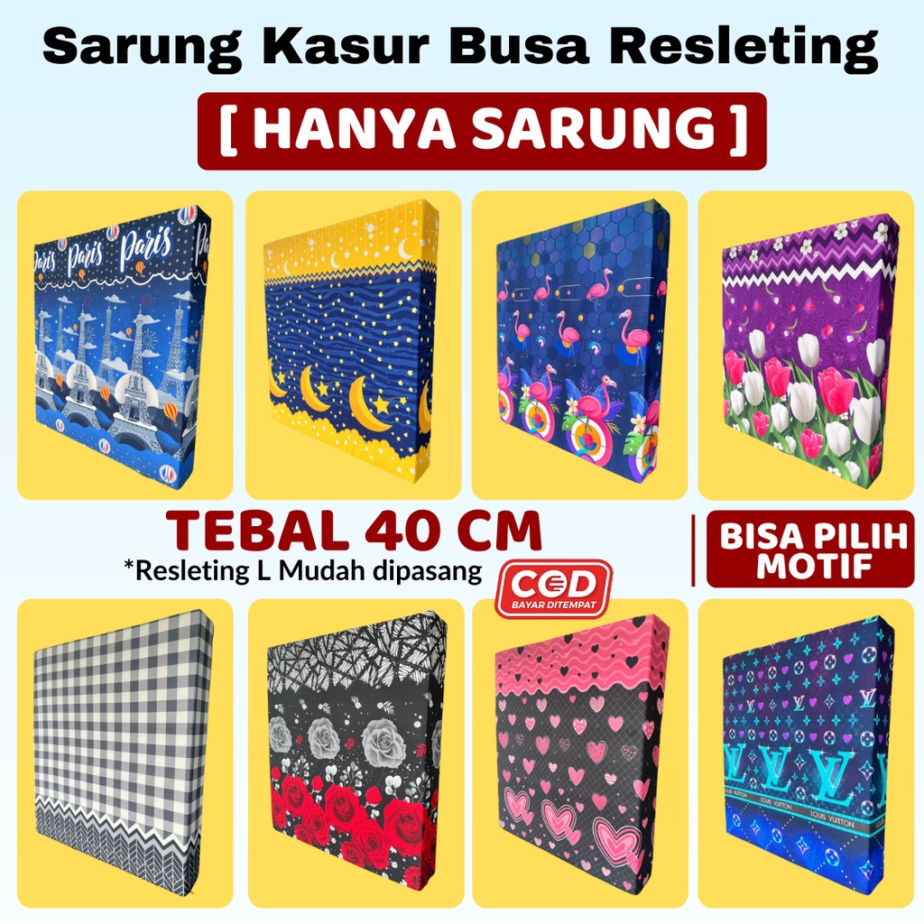 Sarung Kasur Busa Resleting Tebal 40 cm Uk 90x200 100x200 120x200 145x200 160x200 180x200 200x200 / Cover Kasur Busa Inoac Motif Dewasa Karakter Anak / Sprei Resleting