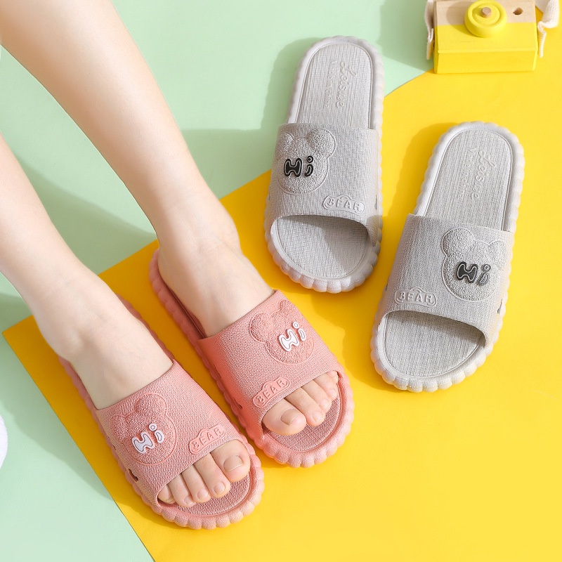 Alibaba1688 Sandal Slop Jelly Karet Wanita Motif Hi-BEAR Timbul Simple Trendy