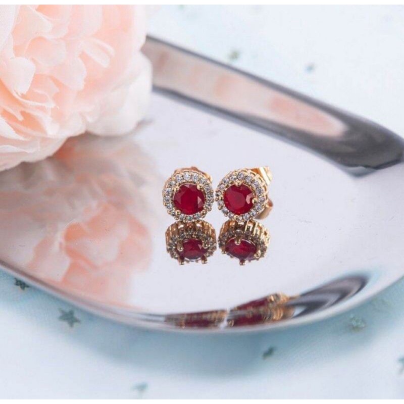 ANTING TUSUK MATA MERAH PERHIASAN ANTING WANITA DEWASA