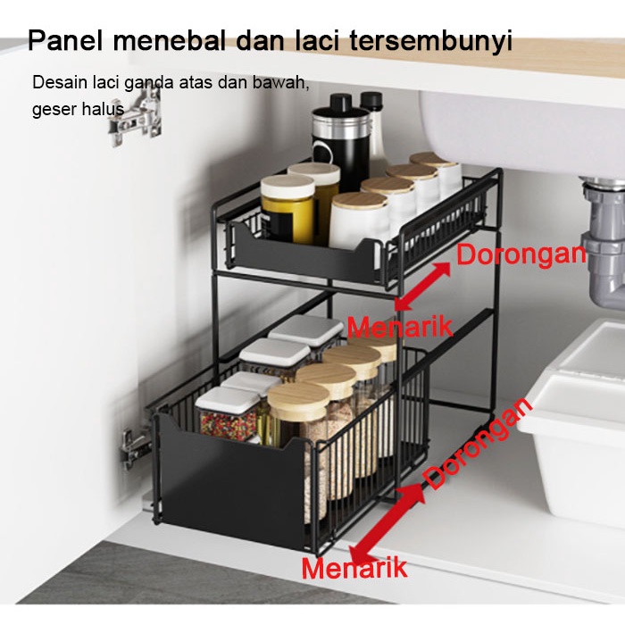 Rak Dapur Serbaguna Stainless Lemari Geser Keranjang Tarik Keluar Dapur Organizer Rak Penyimpanan Laci 1012