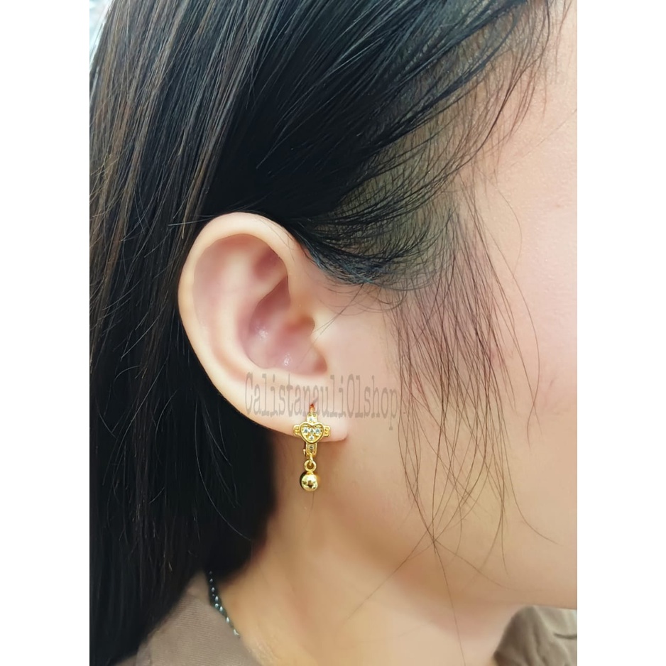 ANTING PERMATA SALIB DIAMOND PERHIASAN EMAS KOREA ANTI KARAT DAN ANTI LUNTUR