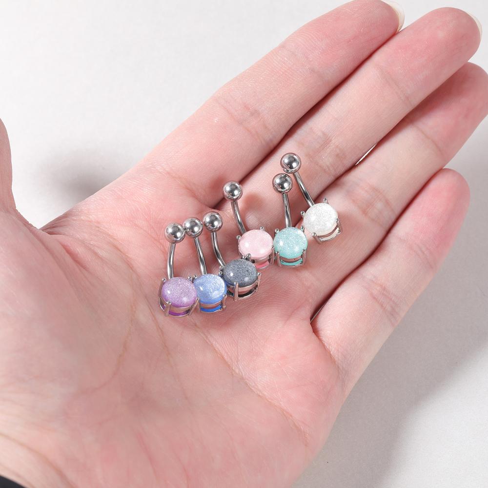 1pc Cincin Tindik Perut Bentuk Bulat Bahan Stainless Steel Warna Permen 14G