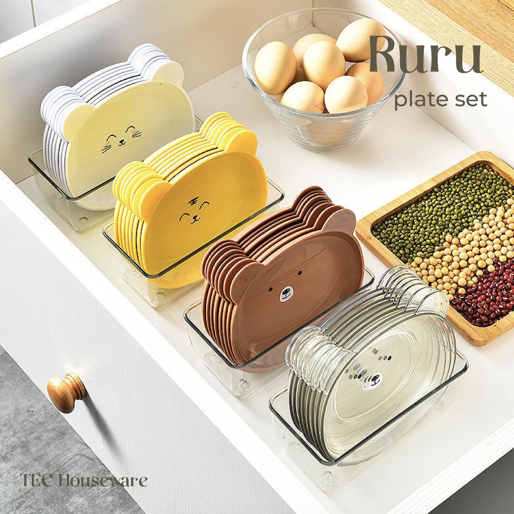 KiRimHariyangsama-- TECRURU 6 in 1 Set Piring Plastik Lucu Beruang Piring Kecil Snacking Plate Pirin