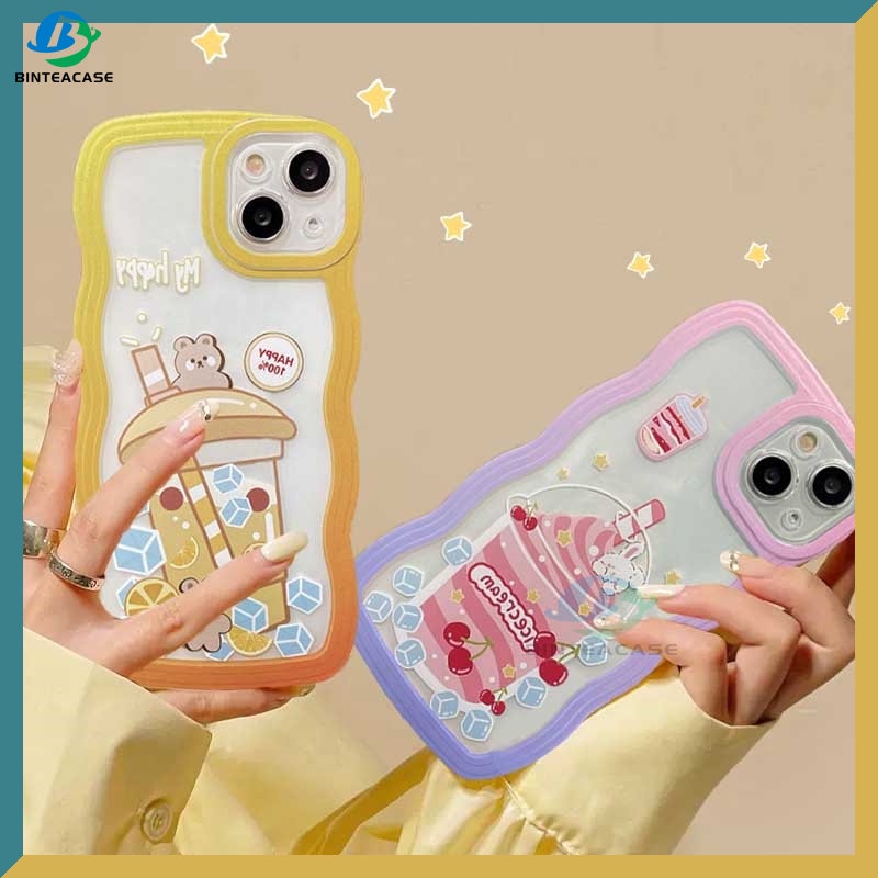 Oppo A17 A77S A57 2022 A15 A16 A16K A54 A53 A12 A5S A7 A3S A11k A31 A52 A92 A94 A93 A37 F9 A1K A76 Little Bear Rabbit Milk Tea Curved Edge Casing Handphone TPU Binteacase