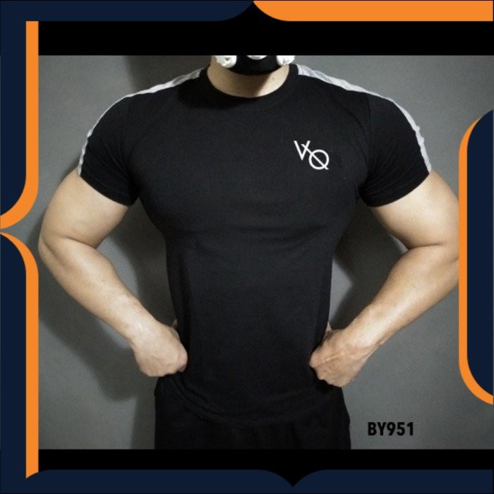 Kaos pria hitam stripe / Baju olahraga pria gym fitnes kaos training