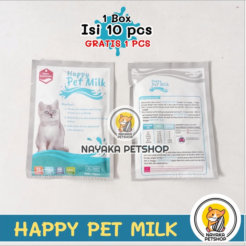 Susu Kucing Happy Pet Milk Cat 1  Box Dus Isi 11 Sachet Anak Kucing Kitten Indukan Hamil Menyusui Adult