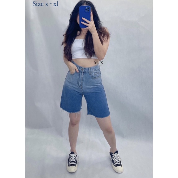 BIKER SHORT IMPORT DENIM PANTS JEANS  HIGHWAIST WANITA CELANA PENDEK MX605