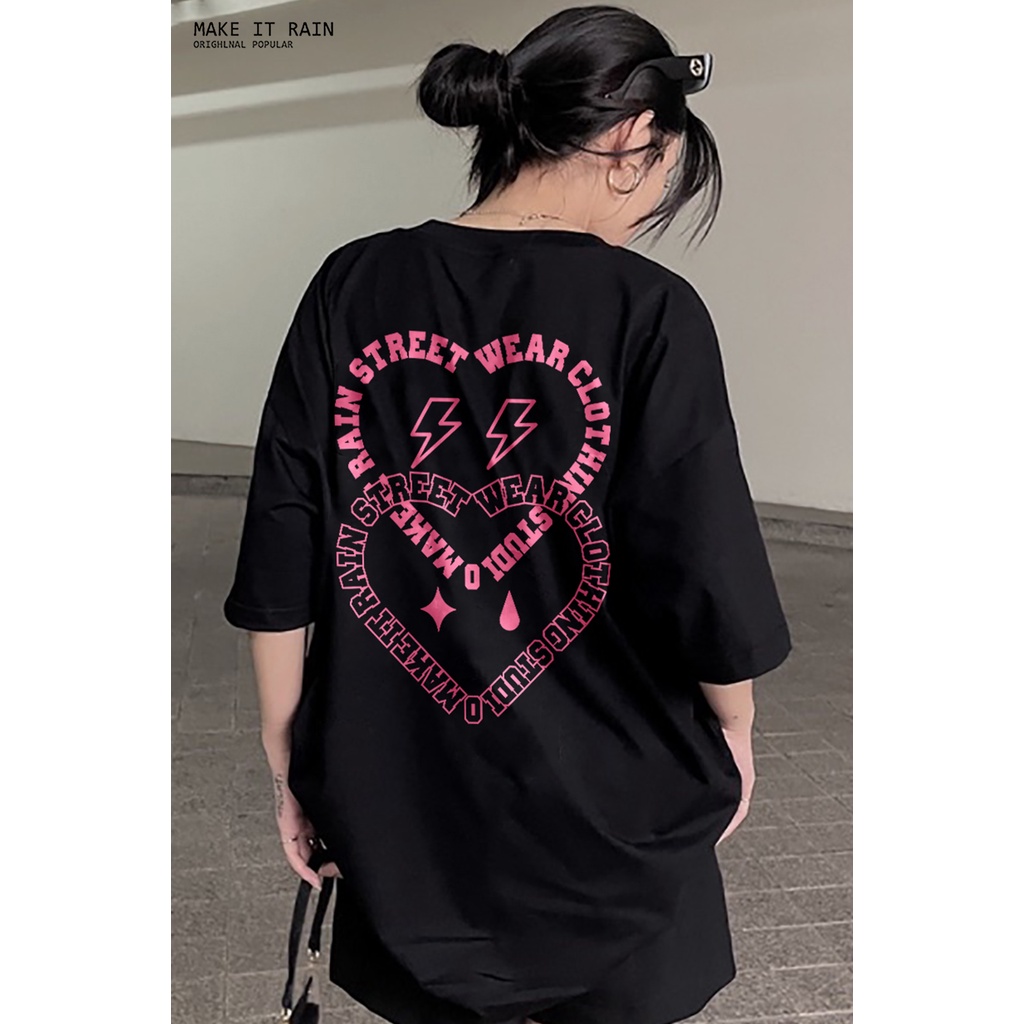 EUNII T-shirt Lengan Pendek Modis Cinta Pencetakan Longgar Korean Style/Kaos Atasan Wanita/Baju Kaus Oversize Wanita