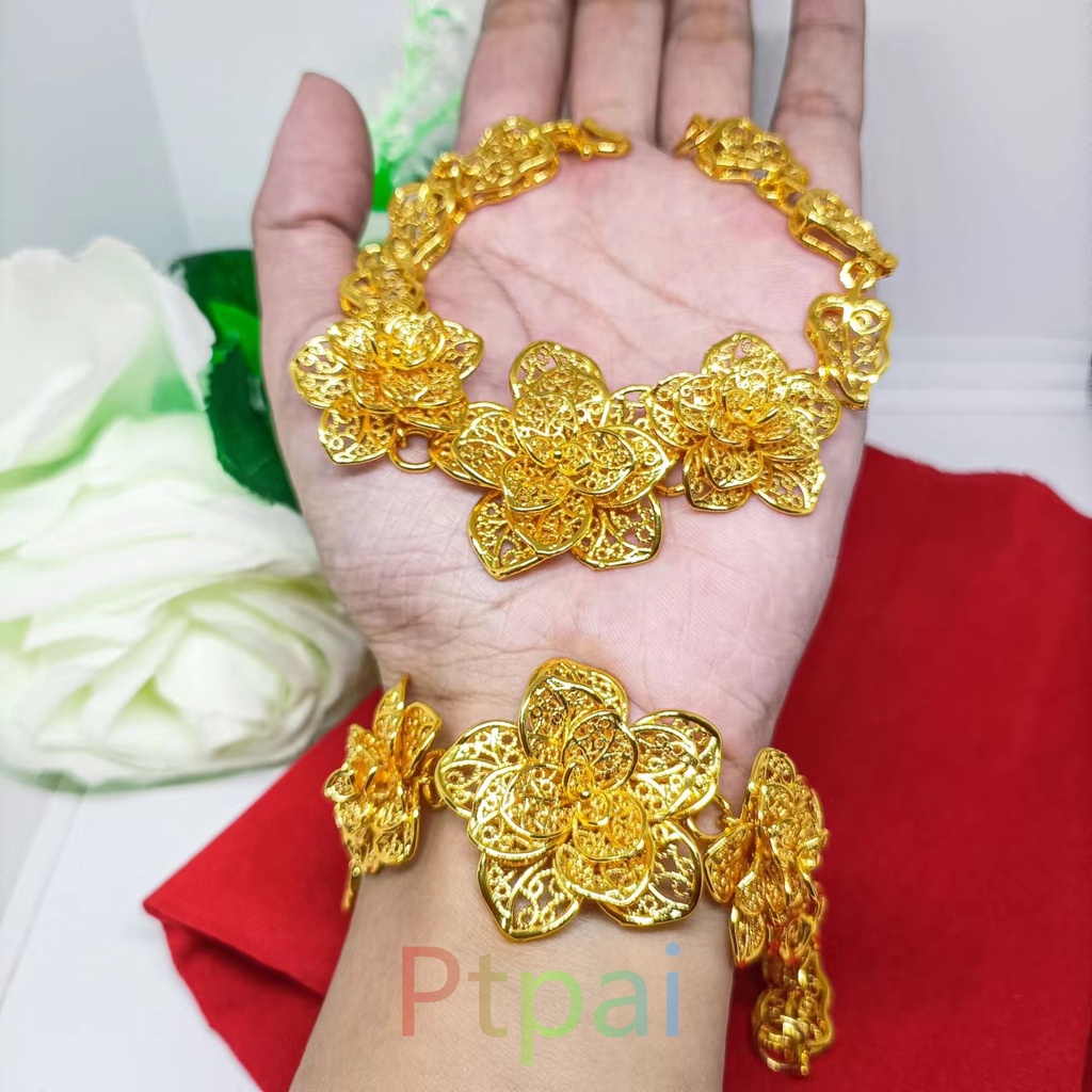 Gelang Rante bunga tiga gold perhiasan fashion xuping